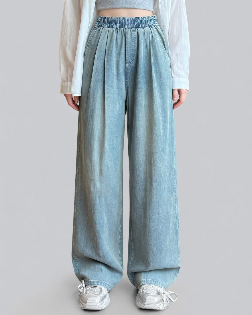 Tencel Denim Pull Up Pants, women's jeans - Ferlicious Singapore