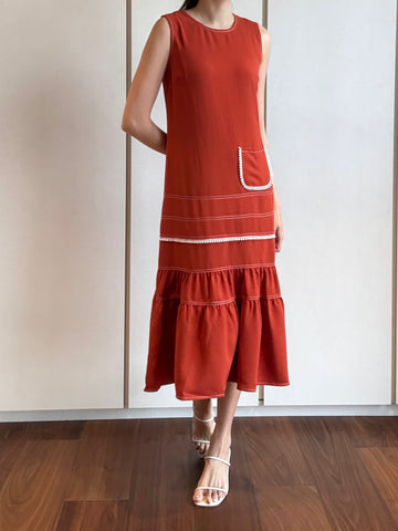Tiered Eyelet Hem Midi