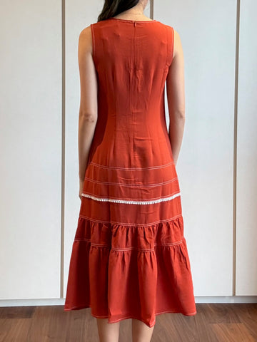 Tiered Eyelet Hem Midi