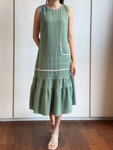 Tiered Eyelet Hem Midi