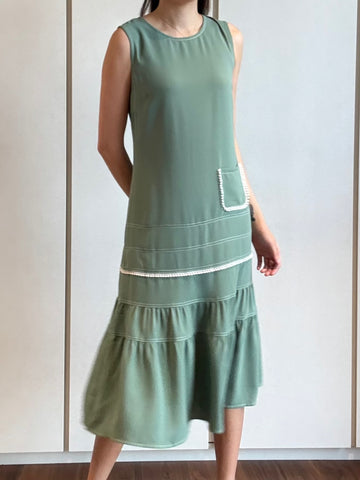 Tiered Eyelet Hem Midi