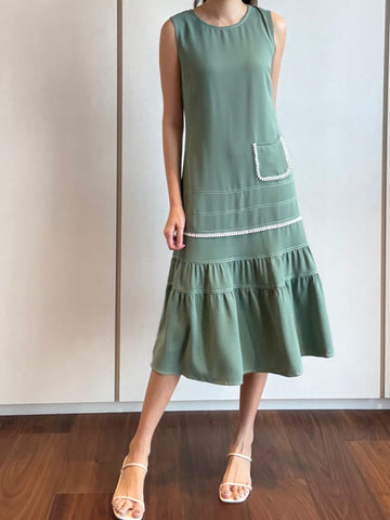 Tiered Eyelet Hem Midi