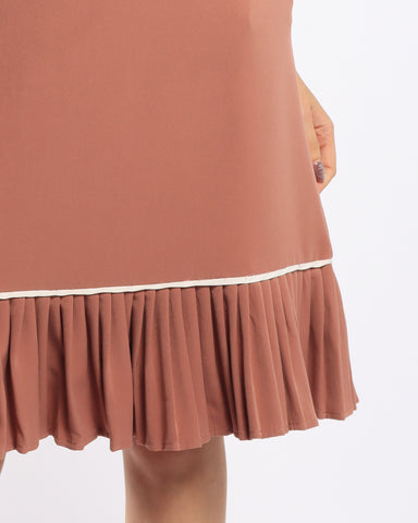 White Trim Pleated Midi - Pink
