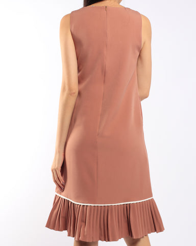 White Trim Pleated Midi - Pink