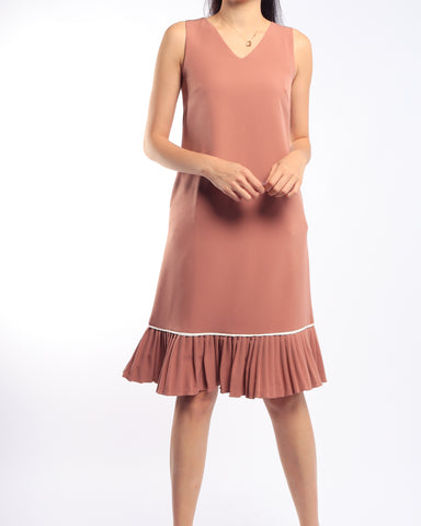 White Trim Pleated Midi - Pink