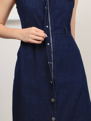 Zip Through Denim Midi - Dark