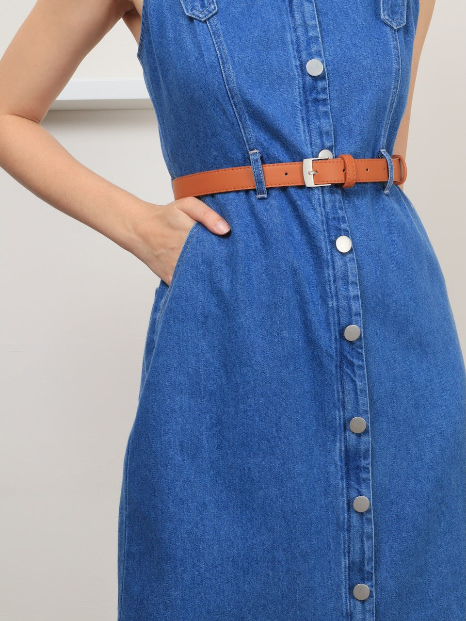 Zip Through Denim Midi - Light