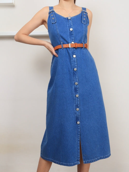 Zip Through Denim Midi - Light, women's dress - Ferlicious Singapore