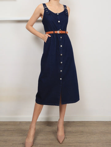 Zip Through Denim Midi - Dark