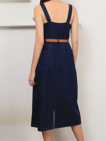 Zip Through Denim Midi - Dark