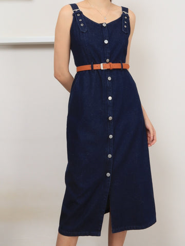 Zip Through Denim Midi - Dark