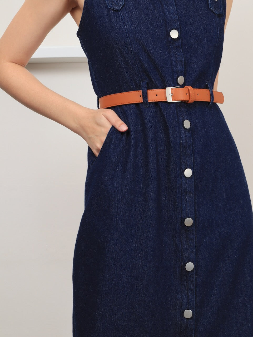 Zip Through Denim Midi - Dark