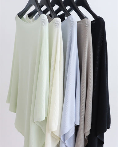 Asymmetric Boat Neck Knit Poncho Top