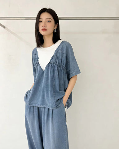 Denim Batwing Top
