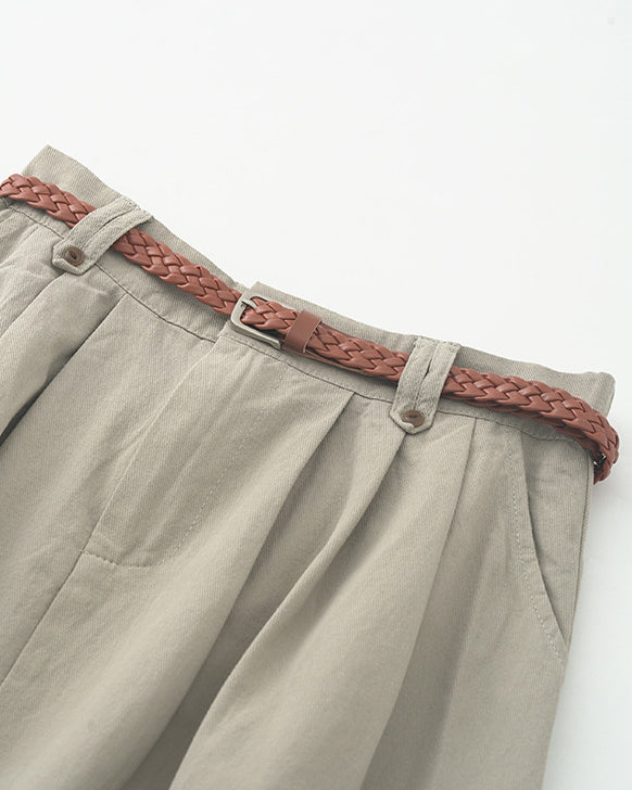 Belted Pleated A-Line Skirt - Grey