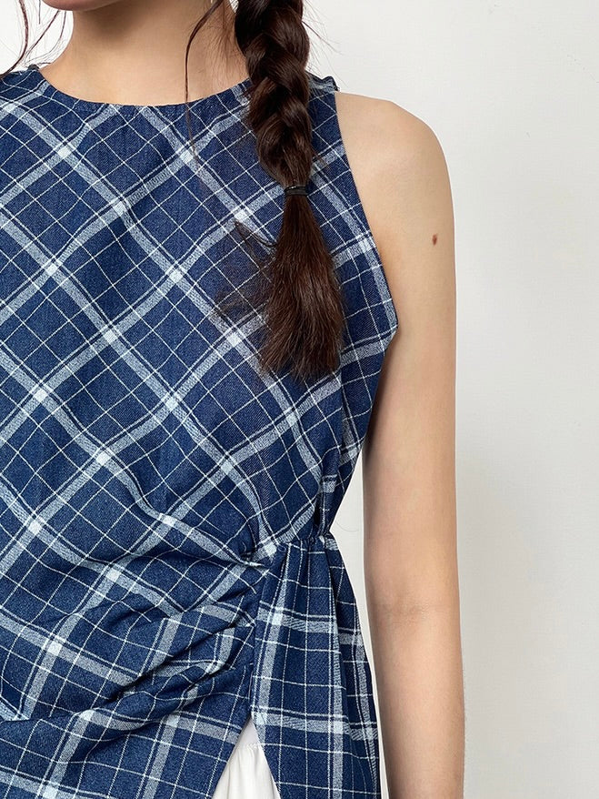 Checks Ruched Peplum Top