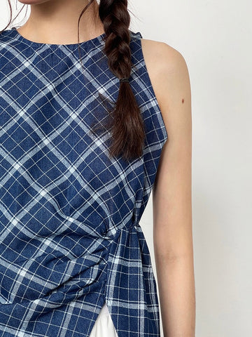 Checks Ruched Peplum Top