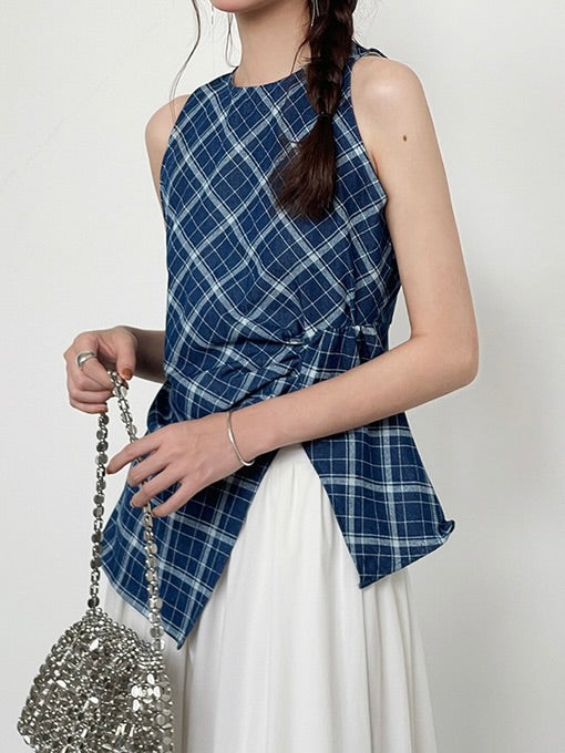 Checks Ruched Peplum Top