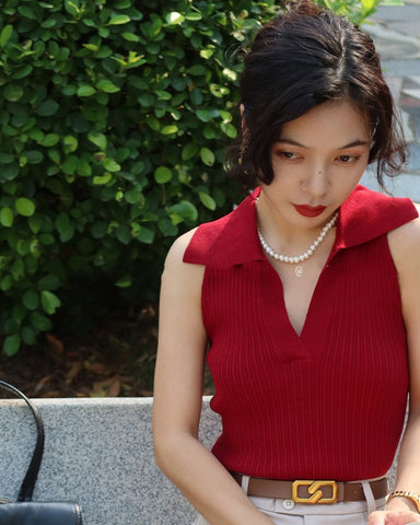 Collared Ribbed Knit Top