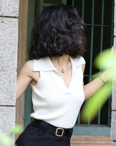 Collared Ribbed Knit Top