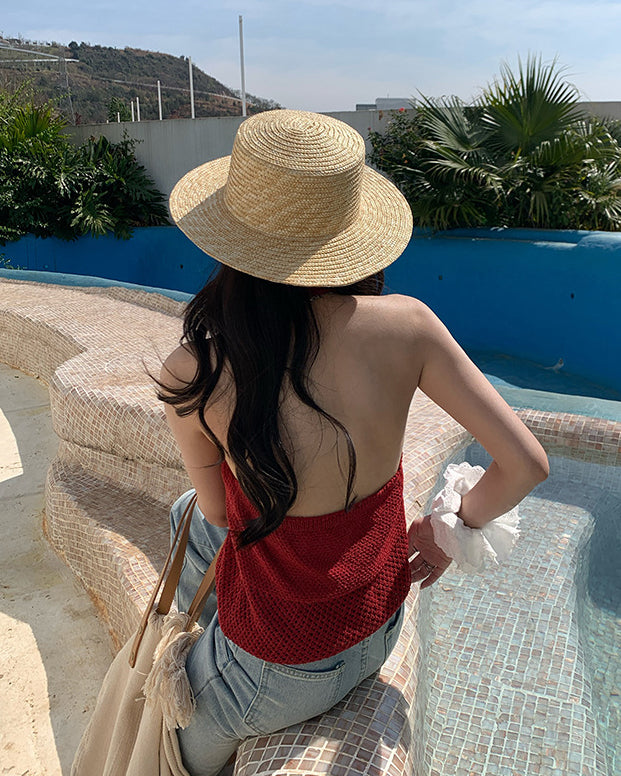 Cutout Halter Knit Top - Red