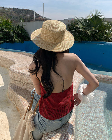 Cutout Halter Knit Top - Red