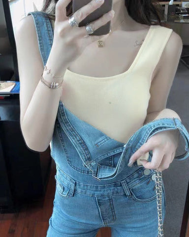 Square Neck Ribbed Knit Tank
