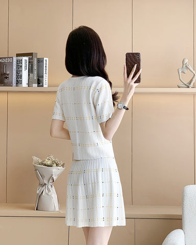 Dash Detail Knit Short Sleeve Skirt Set
