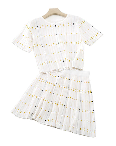 Dash Detail Knit Short Sleeve Skirt Set