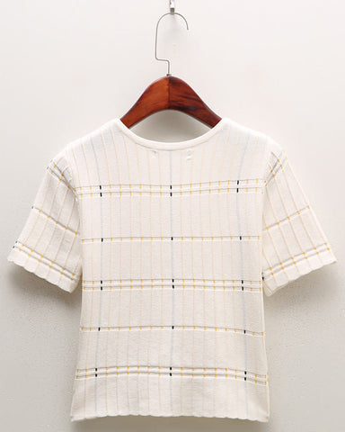 Dash Detail Knit Short Sleeve Skirt Set