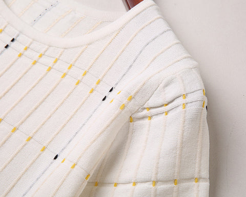 Dash Detail Knit Short Sleeve Skirt Set