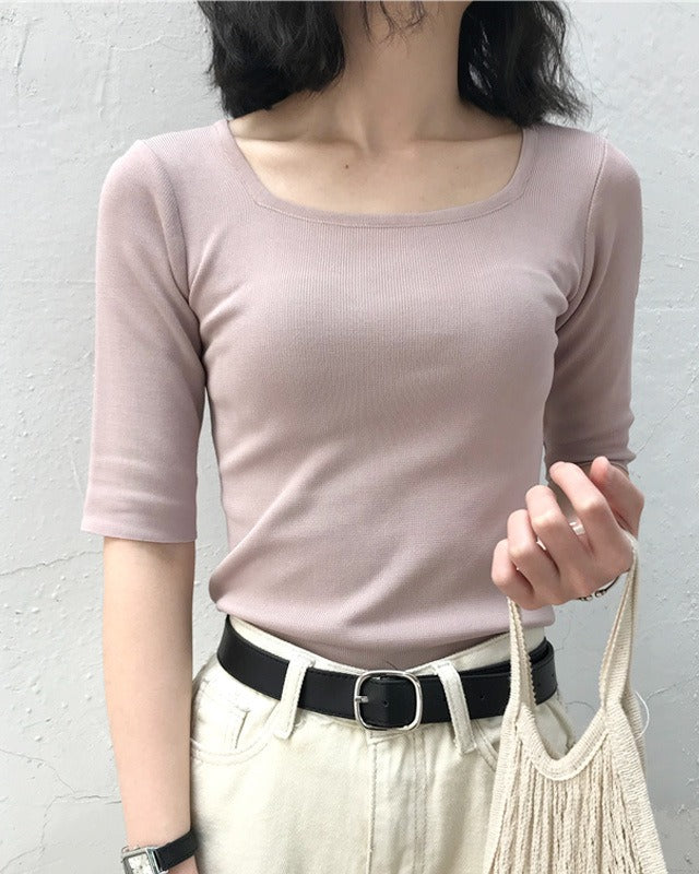 Square Collar Ice Silk Top - Ferlicious Singapore (view 2)