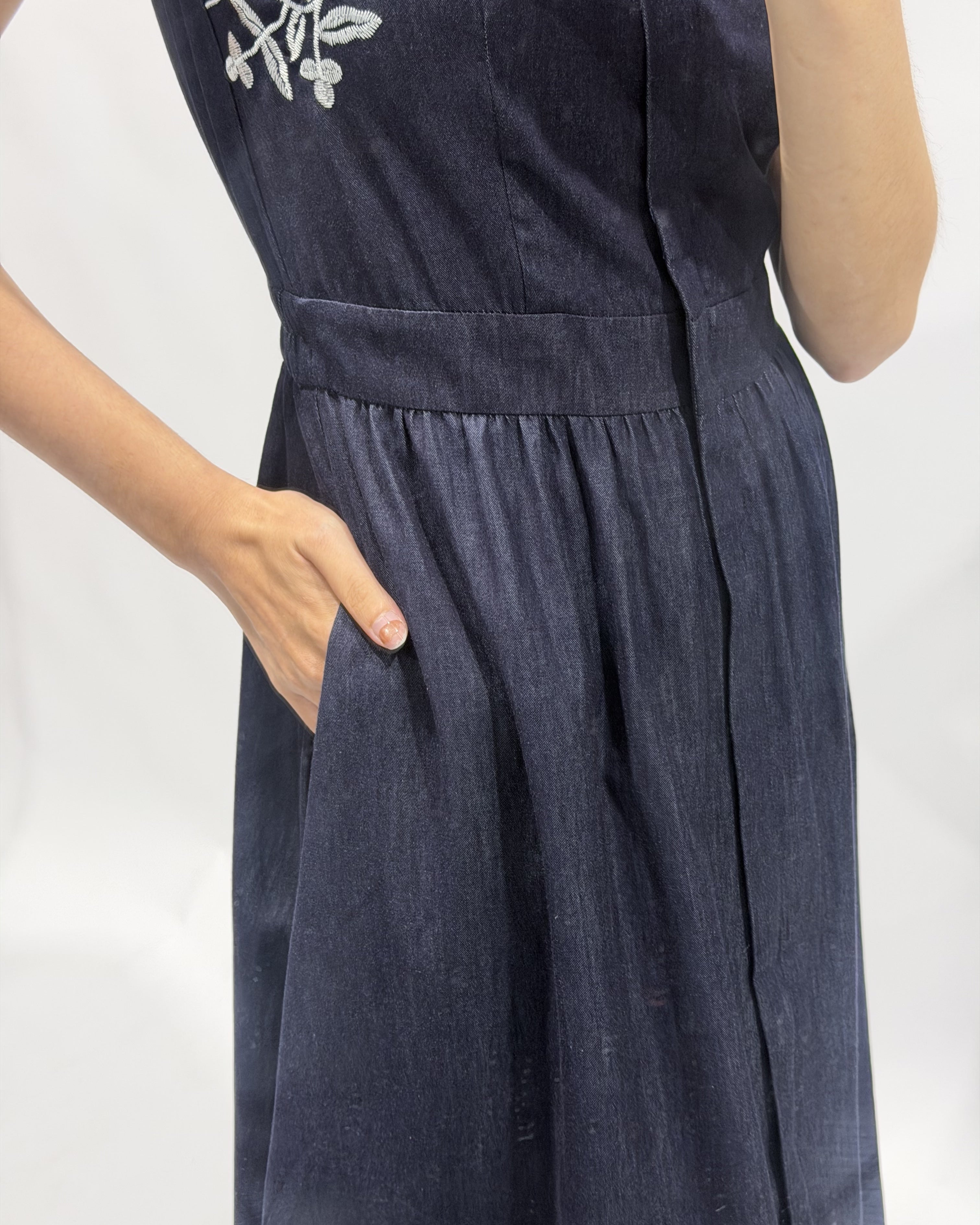 Denim Embroidery Midi Dress - Ferlicious Singapore (view 3)