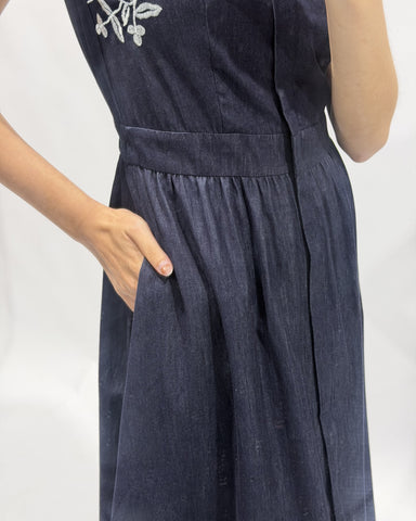 Denim Embroidery Midi Dress - Ferlicious Singapore (view 3)