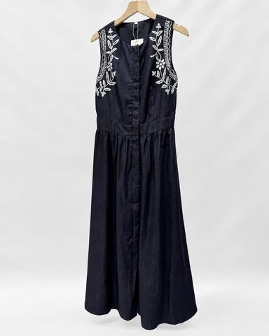 Denim Embroidery Midi Dress - Ferlicious Singapore (view 4)
