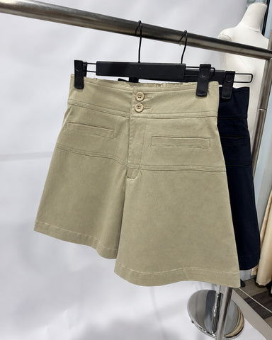Double Button High Waist Shorts - Beige