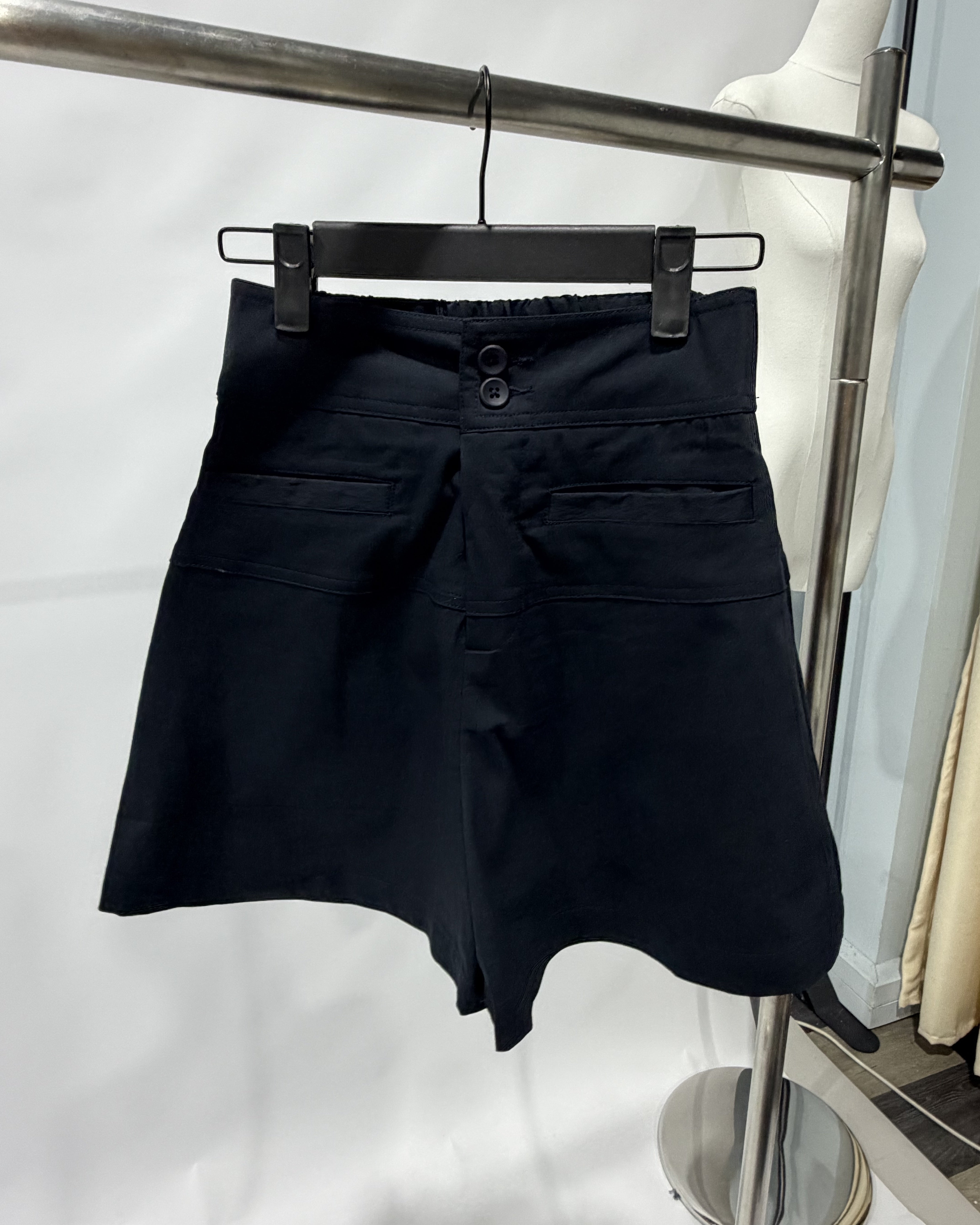 Double Button High Waist Shorts - Blue