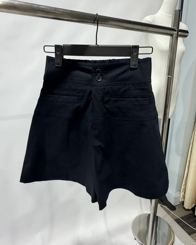 Double Button High Waist Shorts - Blue