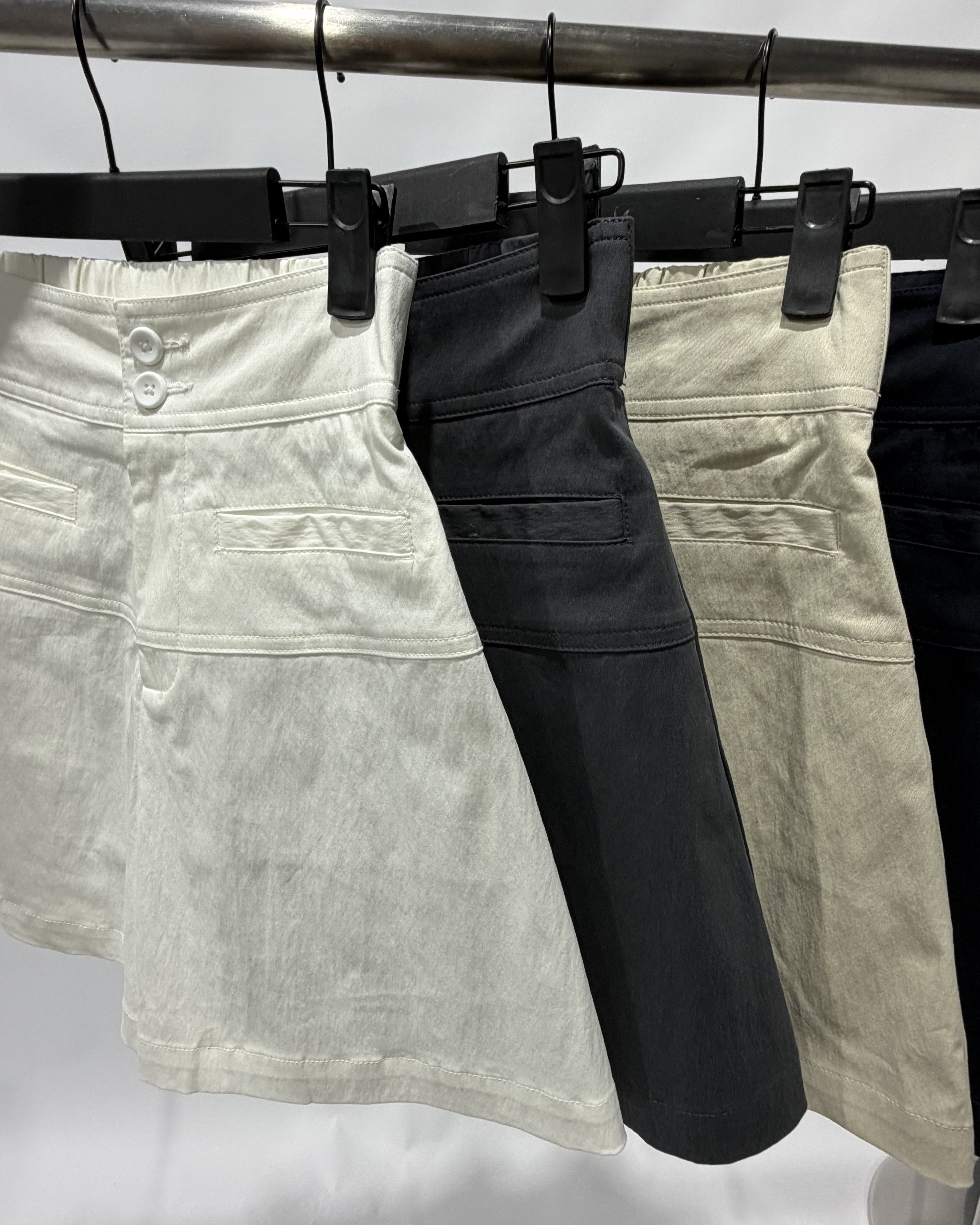 Double Button High Waist Shorts - White