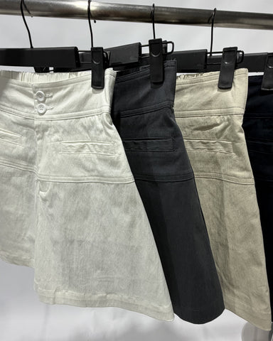 Double Button High Waist Shorts - White