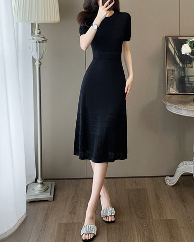 Mixed Knit Midi Dress