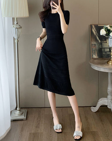 Mixed Knit Midi Dress