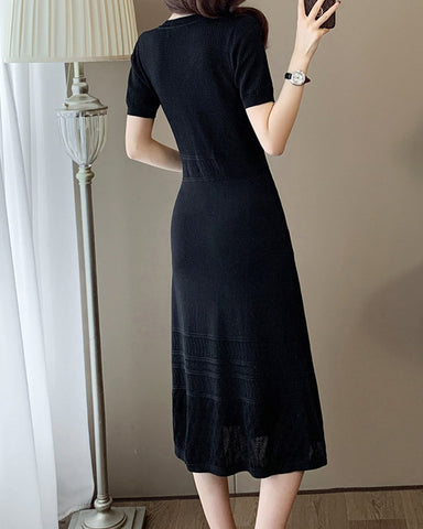 Mixed Knit Midi Dress