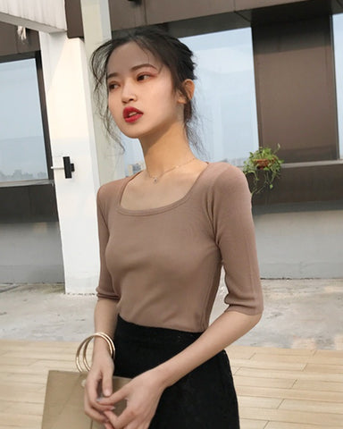 Square Collar Ice Silk Top - Ferlicious Singapore (view 4)