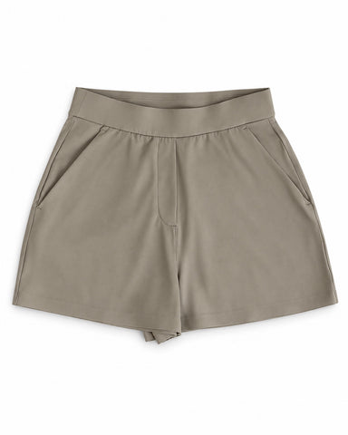 Elastic Waist Tailored Shorts - Khaki