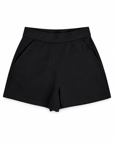 Elastic Waist Tailored Shorts - Black