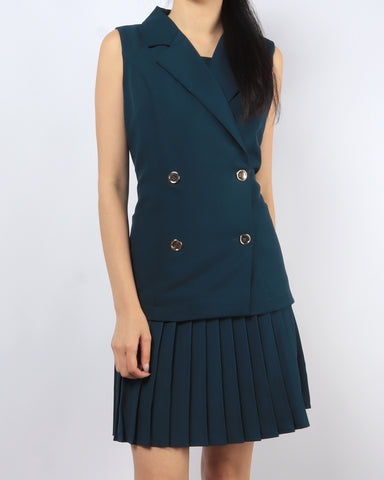 Double Breasted Pleated Dress