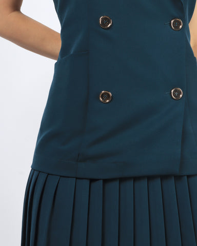 Double Breasted Pleated Dress