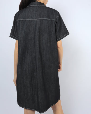 Flap Pocket Denim Shirt Dress