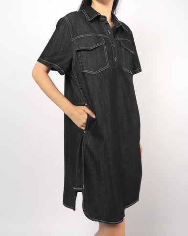 Flap Pocket Denim Shirt Dress